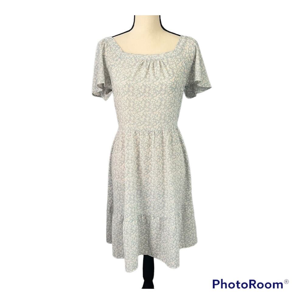 Monteau Wmns Ditzy Daisy Floral Tiered Hem Square Neck Midi Dress Sz M Whimsical